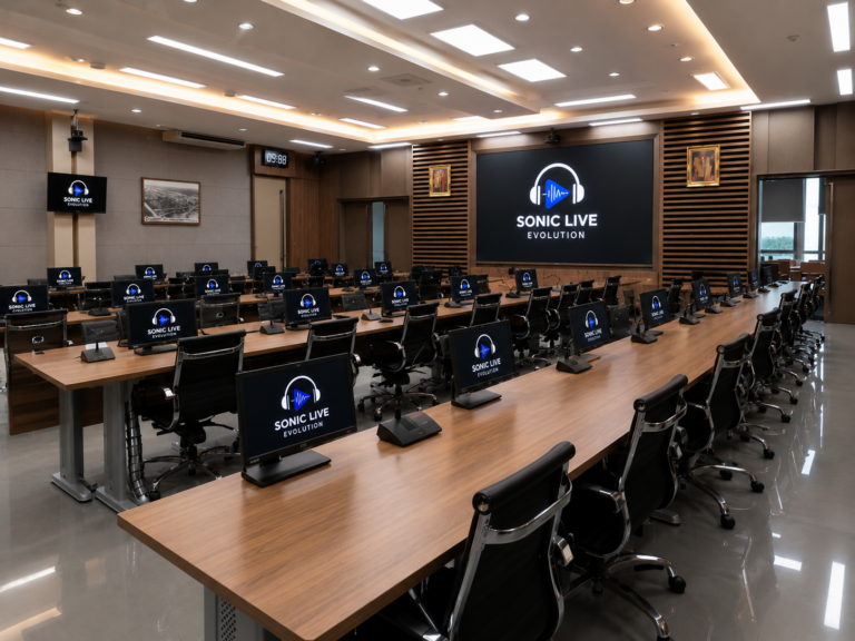ห้องประชุมอัจฉริยะพร้อมระบบไมโครโฟนประชุม โปรเจคเตอร์ และ AV System สำหรับองค์กร